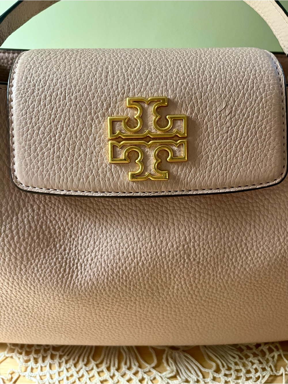 Tory Burch Blush Pink Pebbled Leather Top-Handle Satchel with Gold Logo - Picture 2 of 7